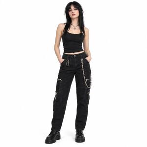 Royal Bones Daang Goodman Black Cargo Pants Size 5 Chain Zip Goth Punk Y2K